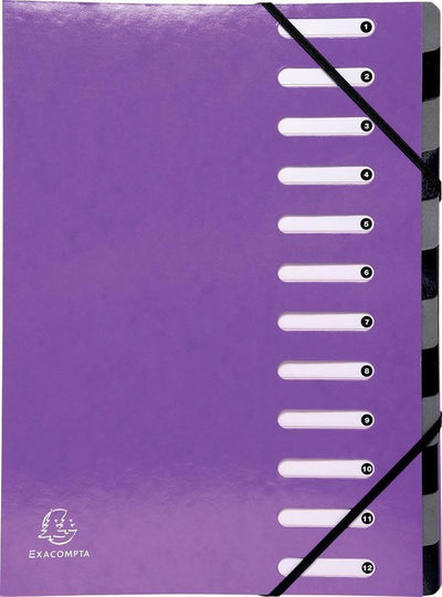 Dossier de tri Exacompta iderama, 12 compartiments, avec fermeture élasto, violet