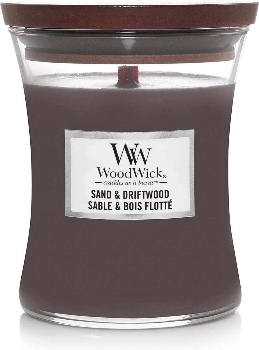 Bougie parfumée moyenne Woodwick Hourglass - Bois flotté sable - 60 heures de combustion