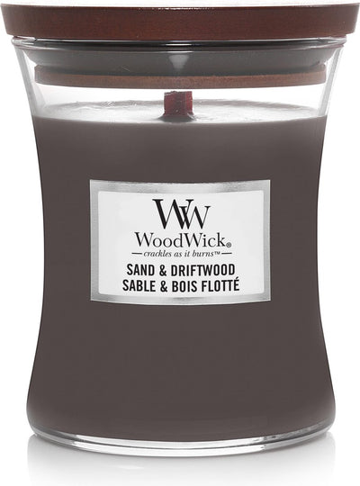 Bougie parfumée moyenne Woodwick Hourglass - Bois flotté sable - 60 heures de combustion