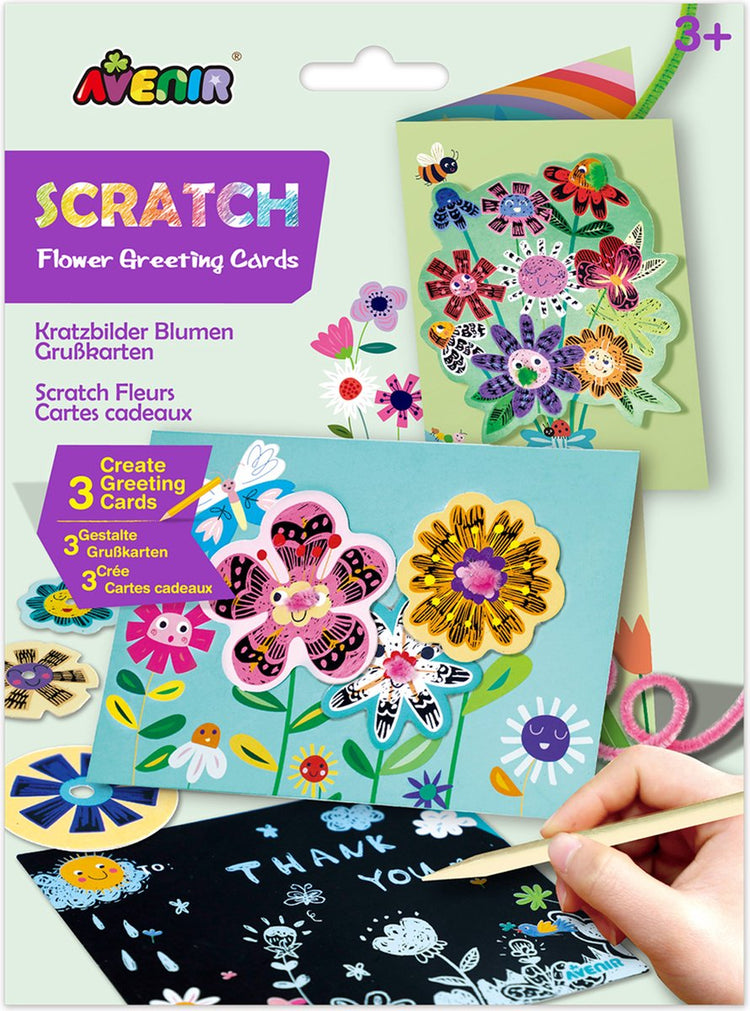 Cartes de vœux à gratter Avenir - fleurs - avec enveloppes - 3 pièces - 3 ans