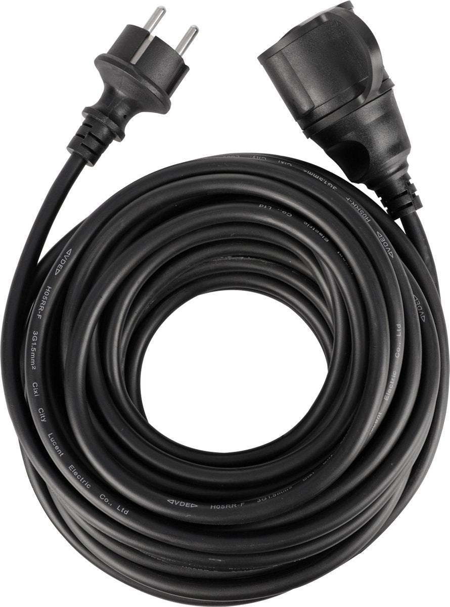 Rallonge Q-link - mise à la terre - ip44 - h05rrf - 3 x 1,5 mmâ² - 12 m - noir