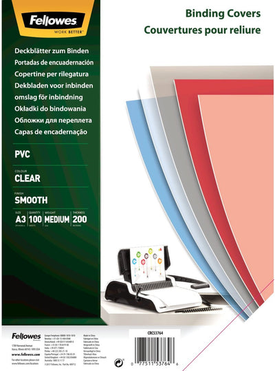 Pack 100 couverture de reliure transparente 53764 Fellowes pvc