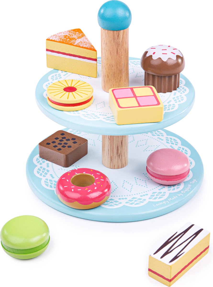 Bigjigs en bois etagere avec des gâteaux