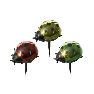 Lumineo lampe solaire enfichable coccinelle plastique 6x8x14cm 3 assortis