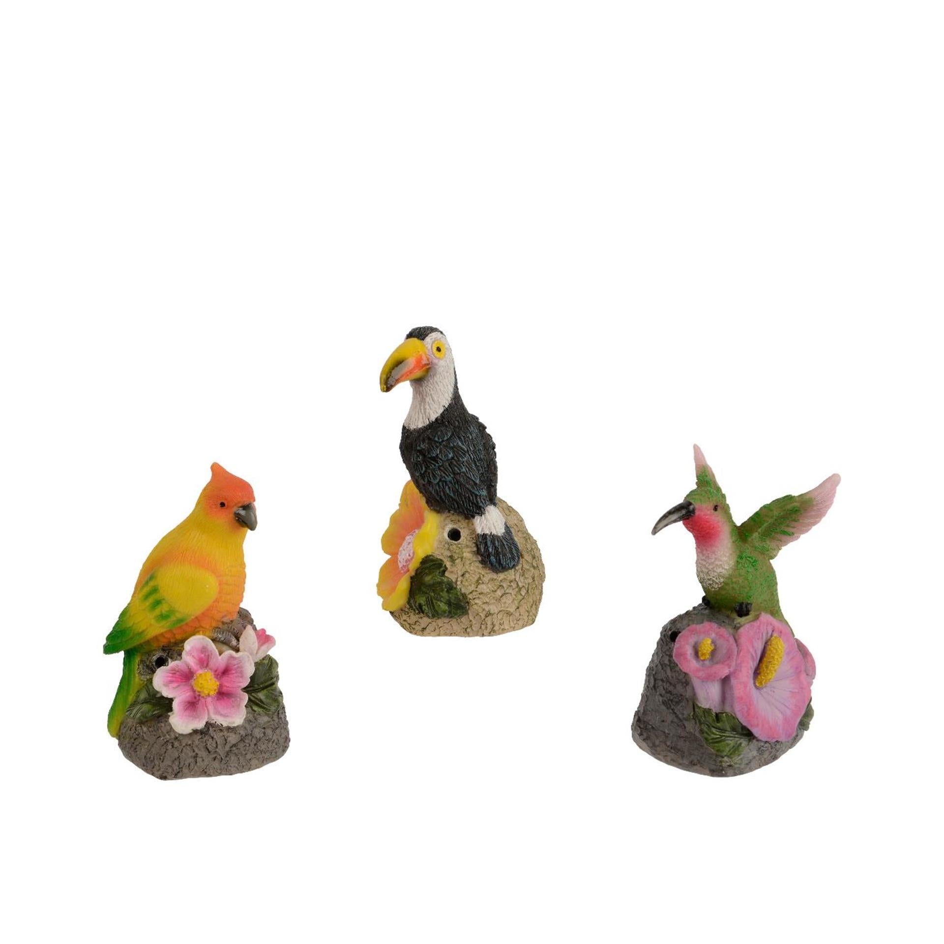 Decoris figure oiseau sur rocher capteur polyrésine 7x6x11cm 3 assortis
