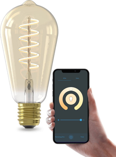 Lampe LED intelligente Calex - e27 - éclairage wifi - filament - st64 - source de lumière intelligente or - dimmable - lumière blanche chaude - 7w