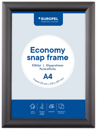 Cadre à clic économique européen – cadre pour affiches – a4 – 21 x 29,7 cm – 25 mm – aluminium – noir