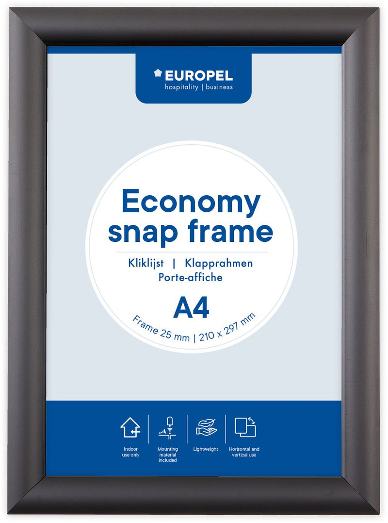 Cadre à clic économique européen – cadre pour affiches – a4 – 21 x 29,7 cm – 25 mm – aluminium – noir