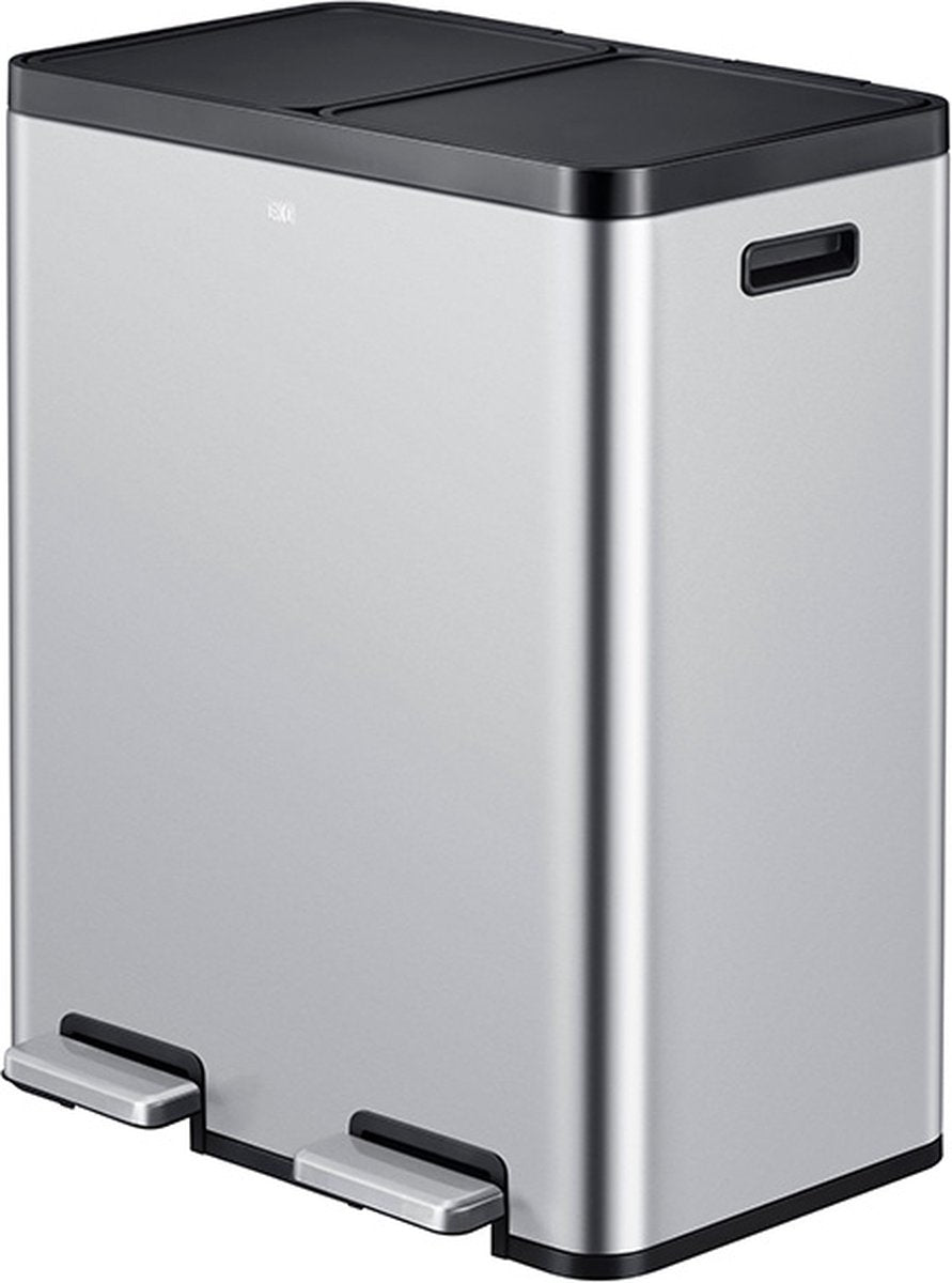 Eko - poubelle à pédale essential 1 recycleur 30+30 litres - plastique inox - acier inox mat - poubelle