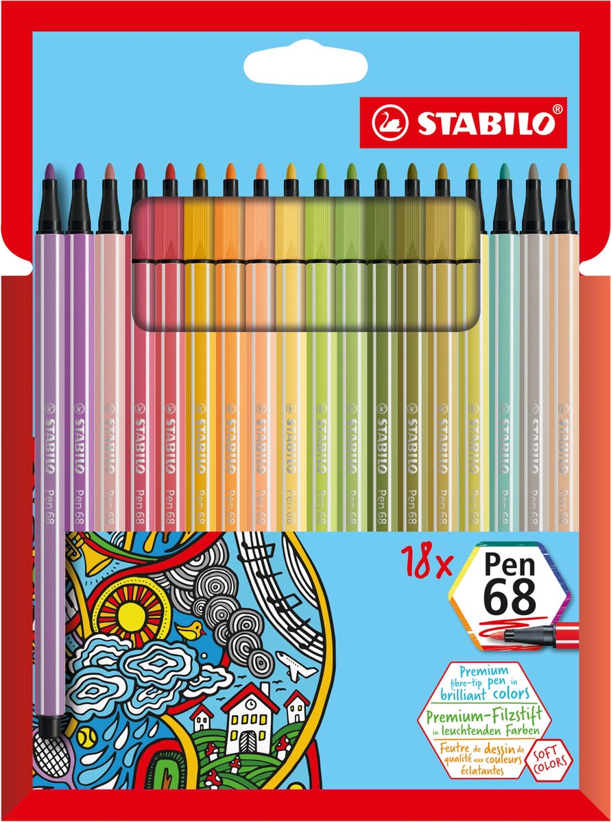 Stabilo Pen 68 Felt -Tip stylos 18e.