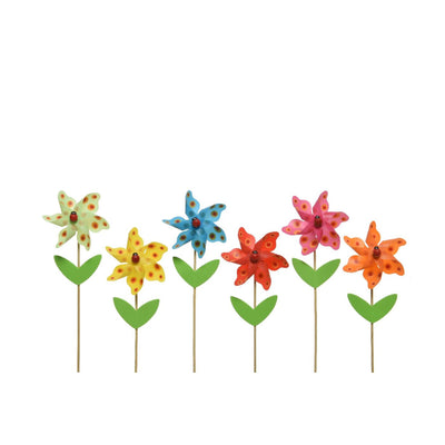 Decoris moulin à vent fleur plastique Ø9xh28cm 6 assortis