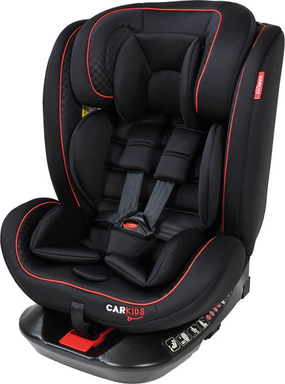 Siège auto Carkids i-size darcy - conforme à la norme i-size r-129 - rotatif à 360° - pour enfants de 40 à 150 cm - connexion isofix top tether - appui-tête et dossier réglables - noir rouge