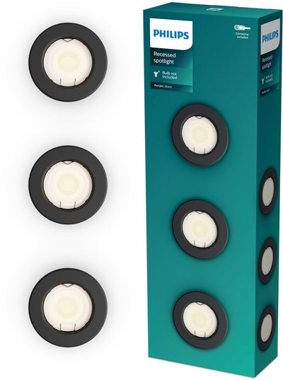 Philips LED Spot encastrable Philips Peridot - raccord gu10 - noir - rond - tête fixe - pack de 3