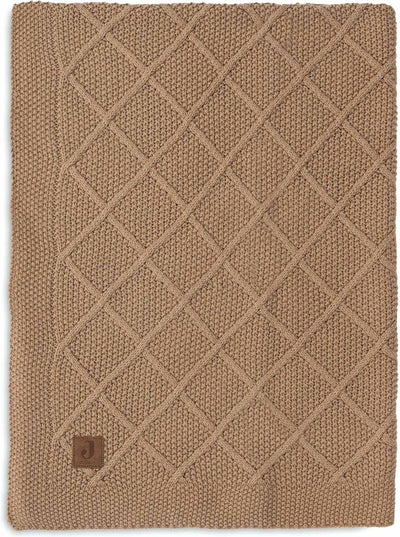 Jollein - couverture de berceau 100x150cm - couverture bébé - biscuit tricoté à carreaux
