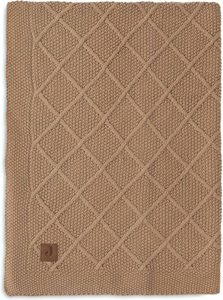 Jollein - couverture de berceau 100x150cm - couverture bébé - biscuit tricoté à carreaux