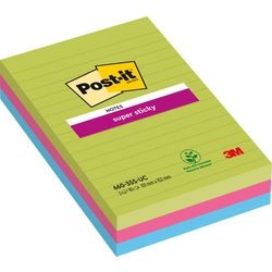 Notes super collantes 6603ssuc2 post-it 102x152mm lignées assorties