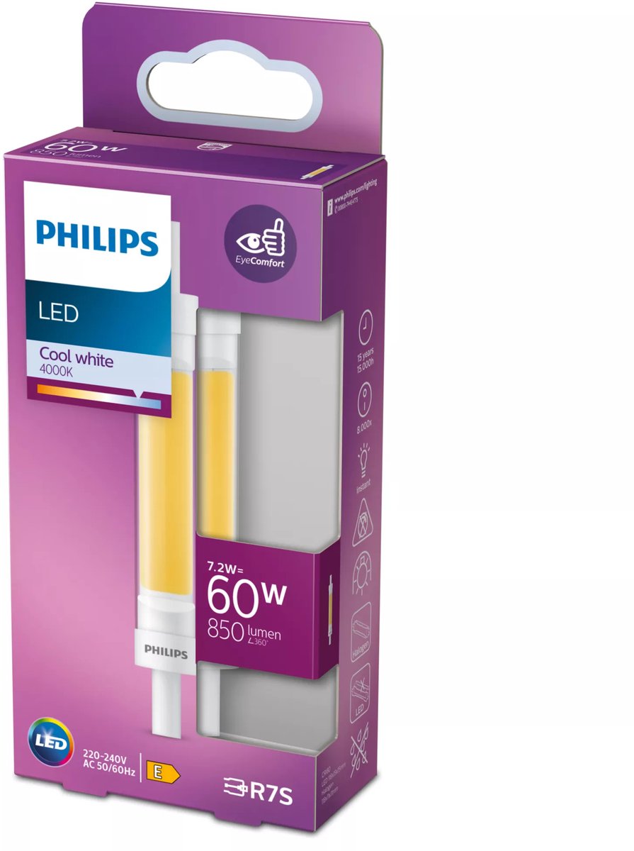 Lampe barre LED Philips transparente - 60 w - r7s - lumière blanc froid
