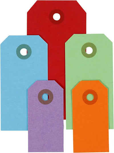 Étiquettes manille Creativ company, format 3x6+4x8+5x10 cm, 220 g, différentes couleurs, 500 pièces 1 boîte