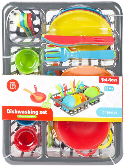 Rack de lave-vaisselle à la maison de TOI-TOYS avec couverts et casseroles, 27dlg.