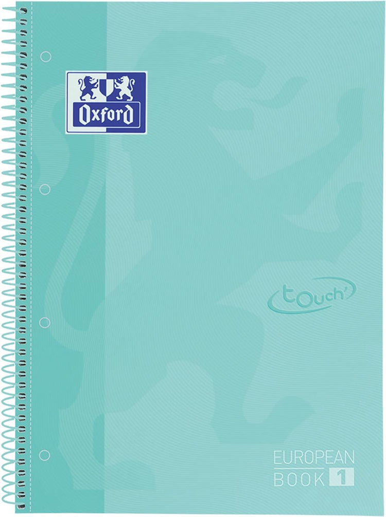 Livre européen d'Oxford school - cahier - tranche colorée - a4+ - trait - 80 feuilles - 4 trous - couverture rigide - menthe pastel