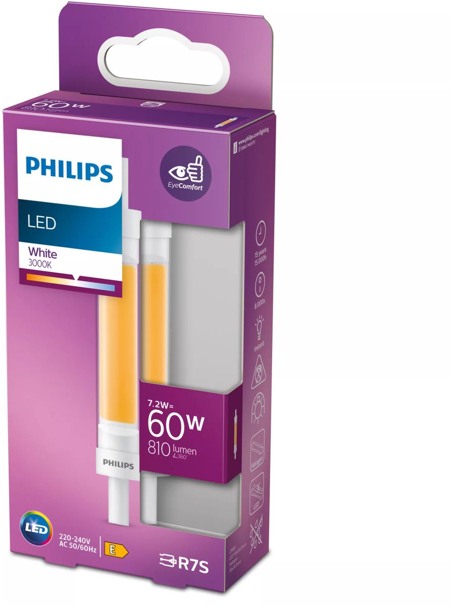 Lampe barre LED Philips transparente - 60 w - r7s - lumière blanche