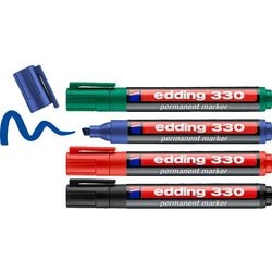 Marqueur permanent 330 edding pointe inclinée 1-5mm bleu, vert, noir, rouge 4 pièces