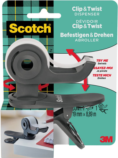 Scotch - clip support ruban adhésif c19 gris foncé + 1 rouleau magic e 19mmx8,89m