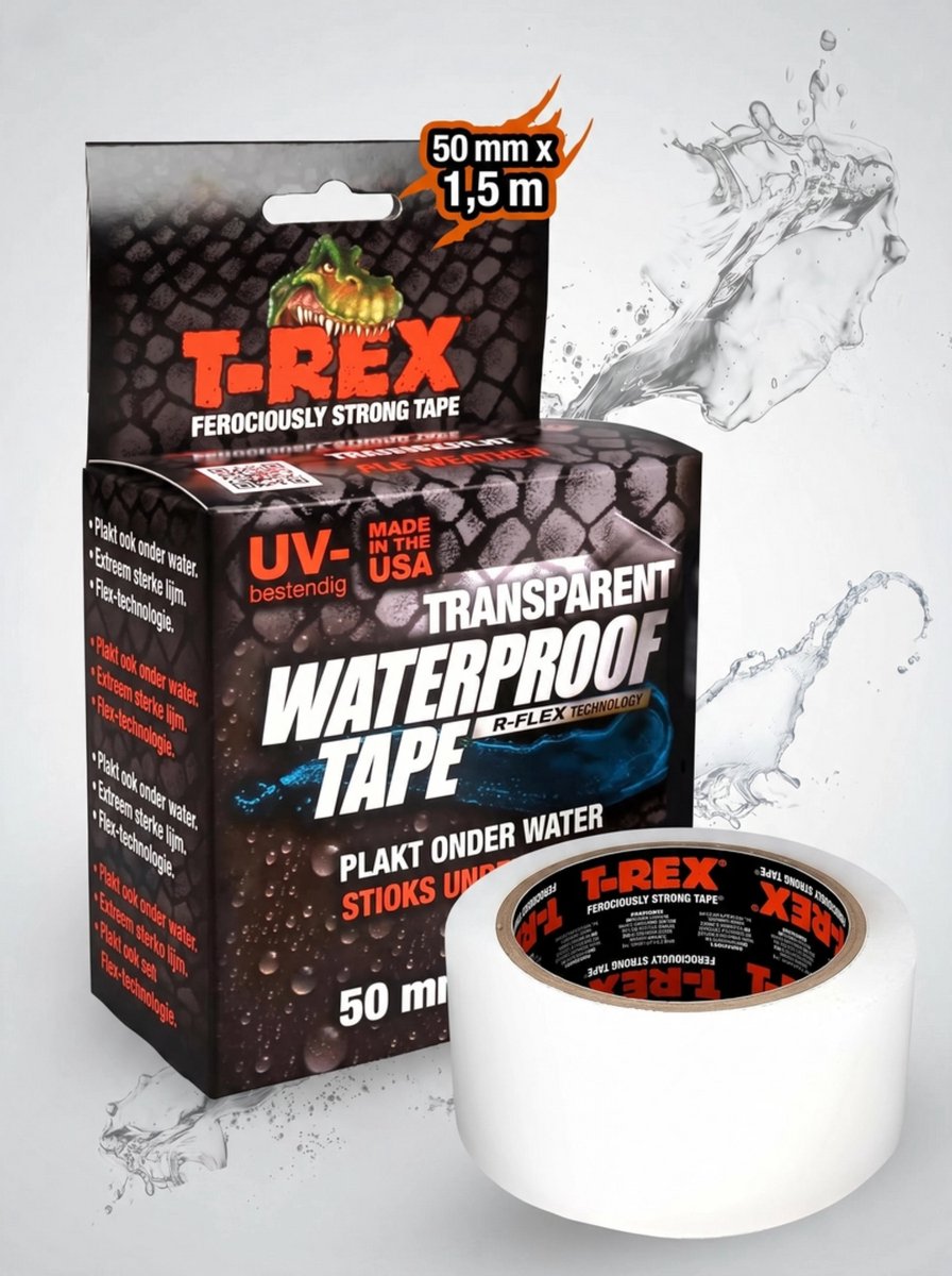 Kip t-rex imperméable - ruban adhésif imperméable extra résistant | Ruban d'étanchéité autocollant résistant aux intempéries pour piscines, conduites d'eau et usage domestique - adhère également sous l'eau | ruban adhésif noir 50 mm x 1,5 m