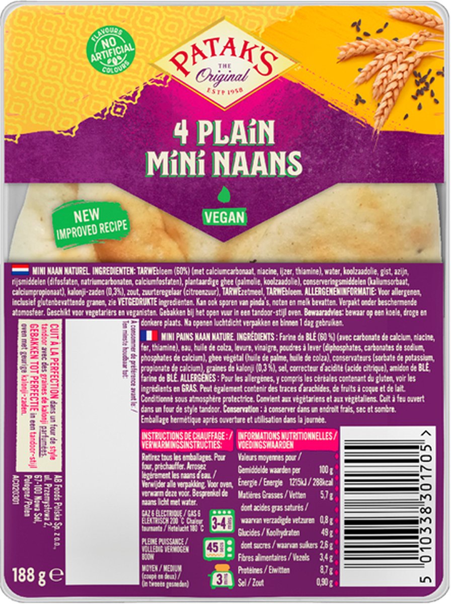 Patak's naan nature mini 6 x 188 g