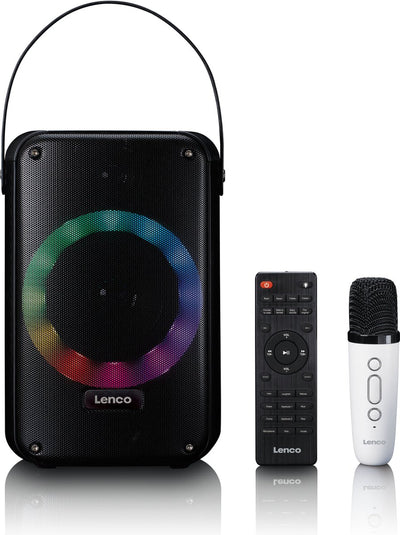 Lenco btc-060bk - haut-parleur Bluetooth sans fil 20w - ensemble karaoké avec microphone et éclairage LED - noir