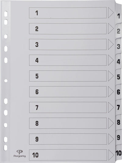 Onglets Pergamy avec feuille d'index, ft a4, perforation 11 trous, carton, jeu 1-10