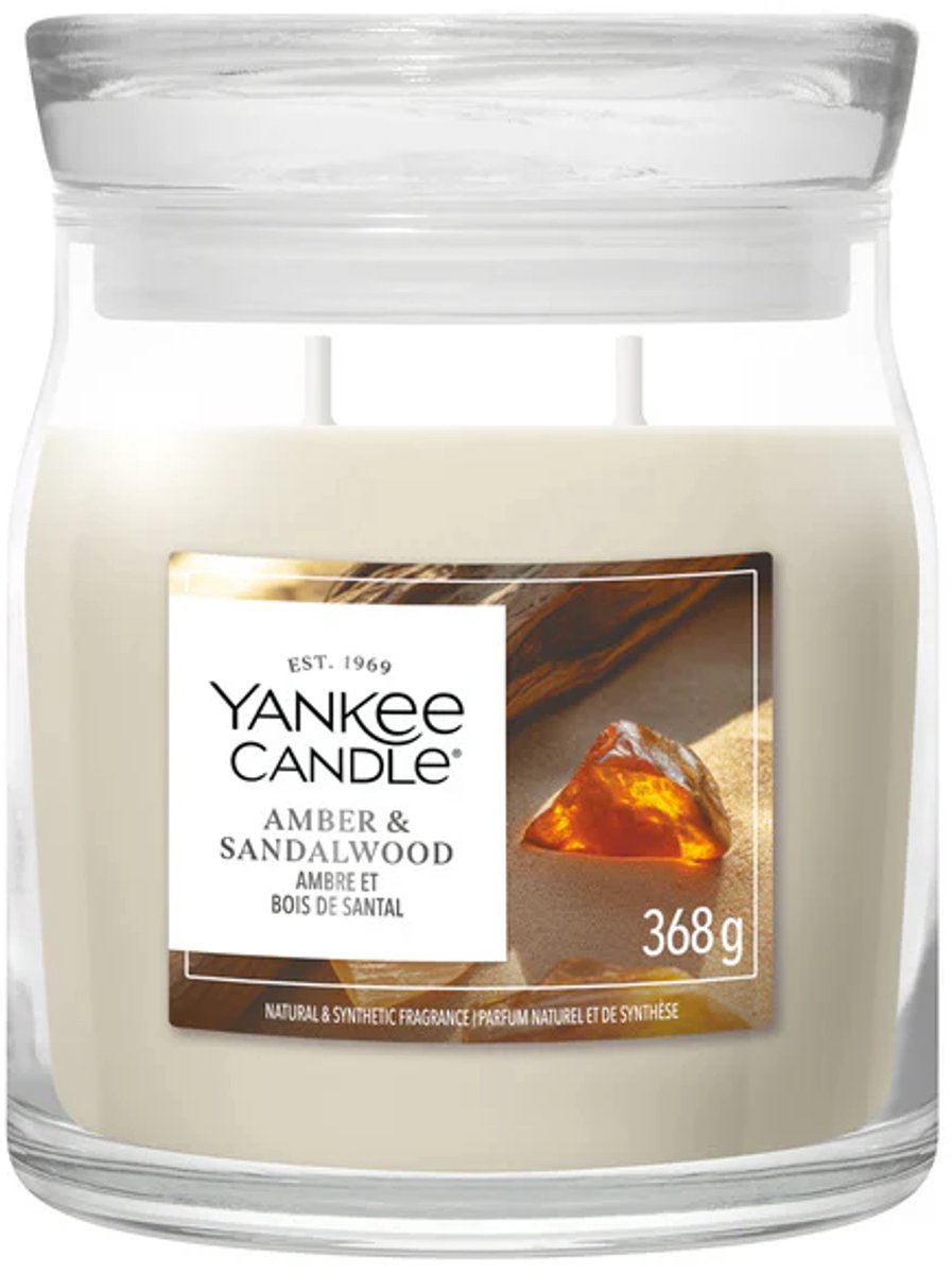 Bougie Yankee - bougie parfumée moyenne bois de santal ambre - 50 heures de combustion - 2 mèches