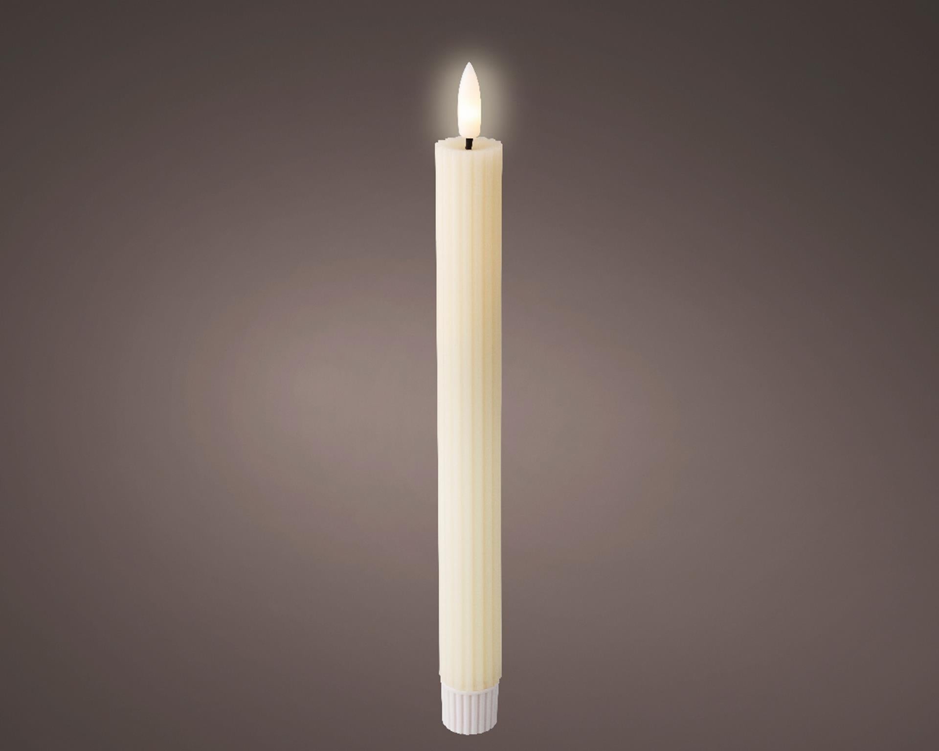 Lumineo bougie de dîner LED nervurée 24cm crème 2 pcs.
