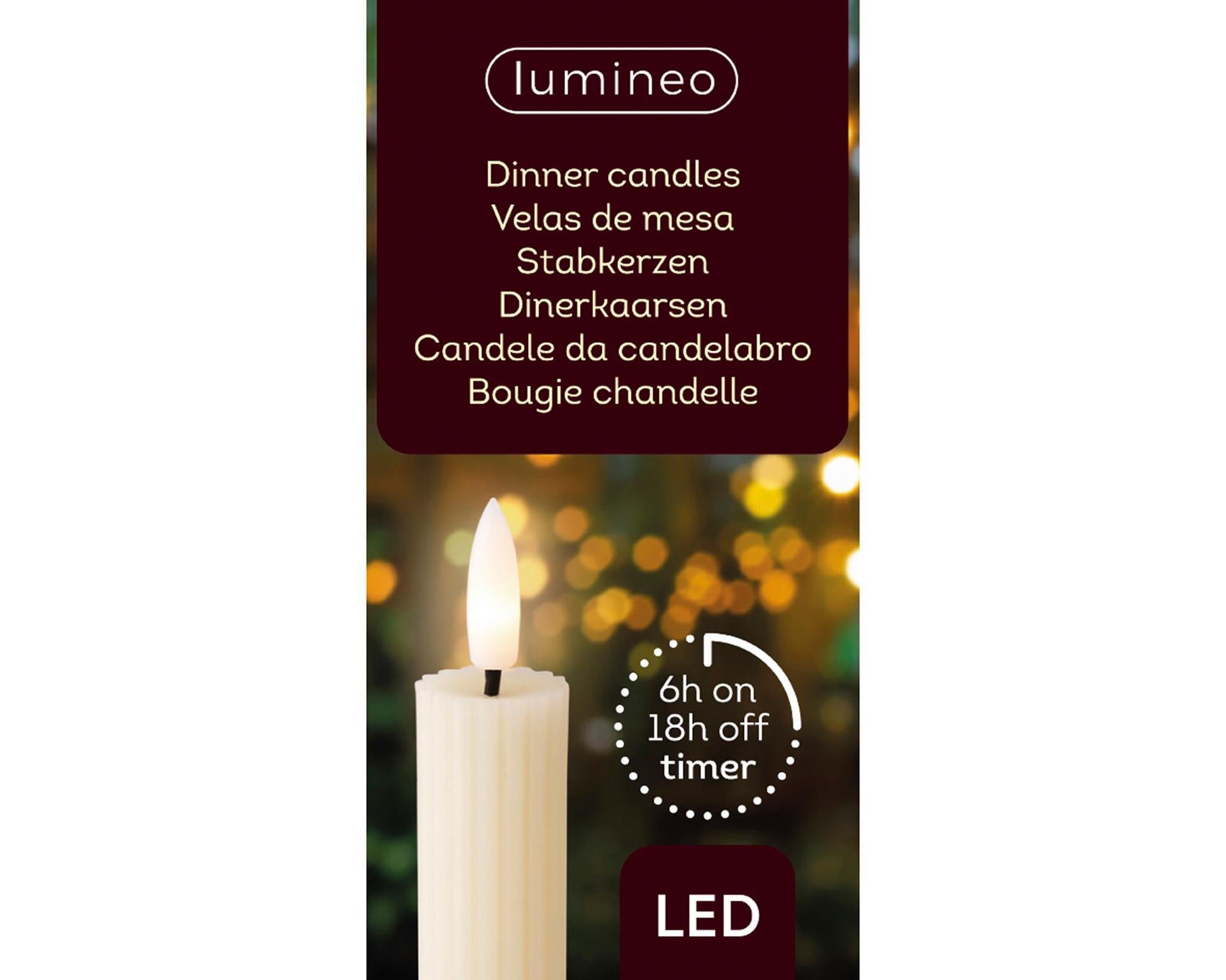 Lumineo bougie de dîner LED nervurée 24cm crème 2 pcs.