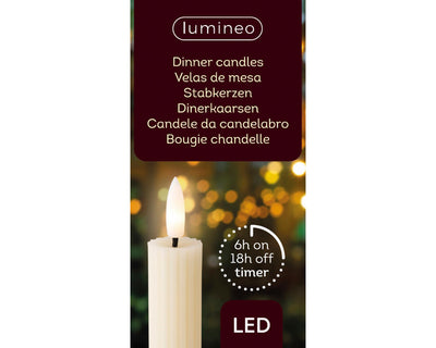 Lumineo bougie de dîner LED nervurée 24cm crème 2 pcs.