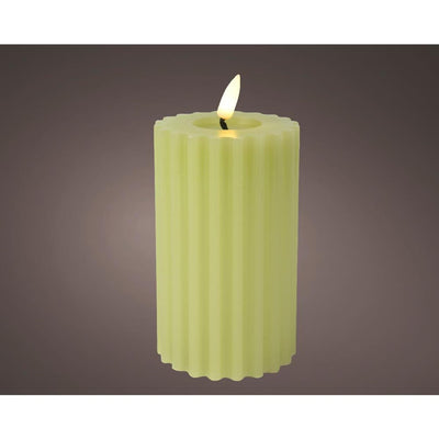 Lumineo bougie LED effet flamme nervurée h14,7cm vert