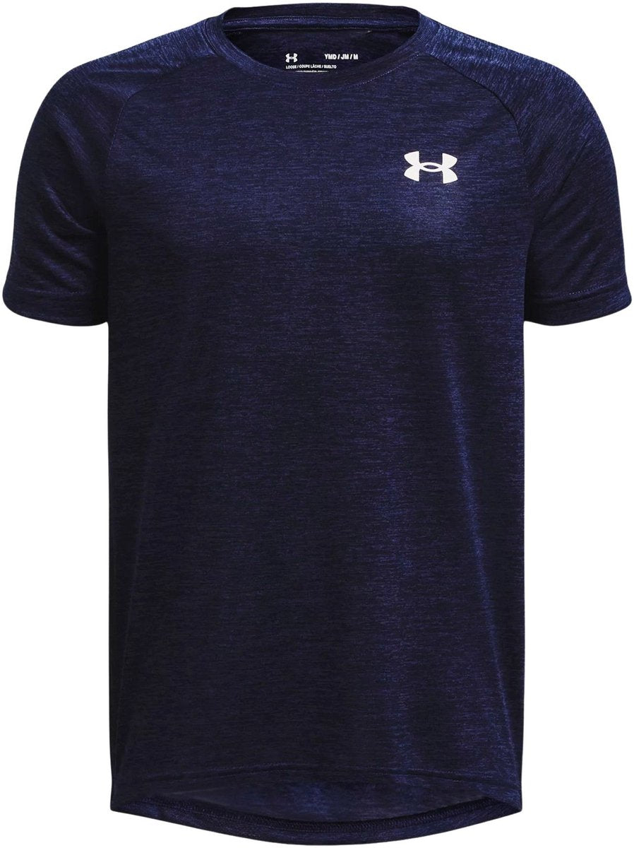 Under armour ua tech 2.0 ss-blu chemise de sport pour garçons - marine minuit - blanc