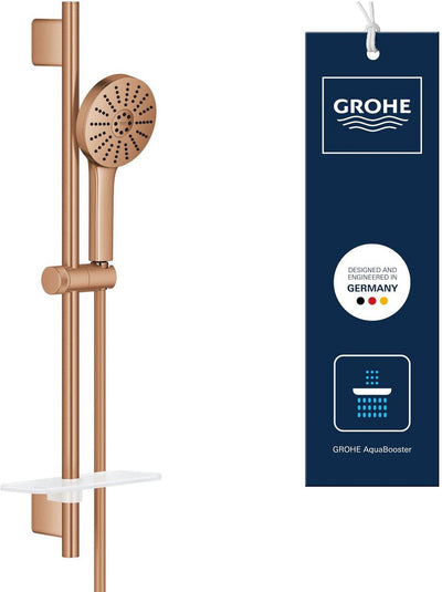 Grohe vitalio joy+ 120 set de douche avec barre de douche - avec pomme de douche, flexible de douche porte-savon - 3 types de jets - aqua booster - économie d'eau (7l min) - coucher de soleil chaud brossé