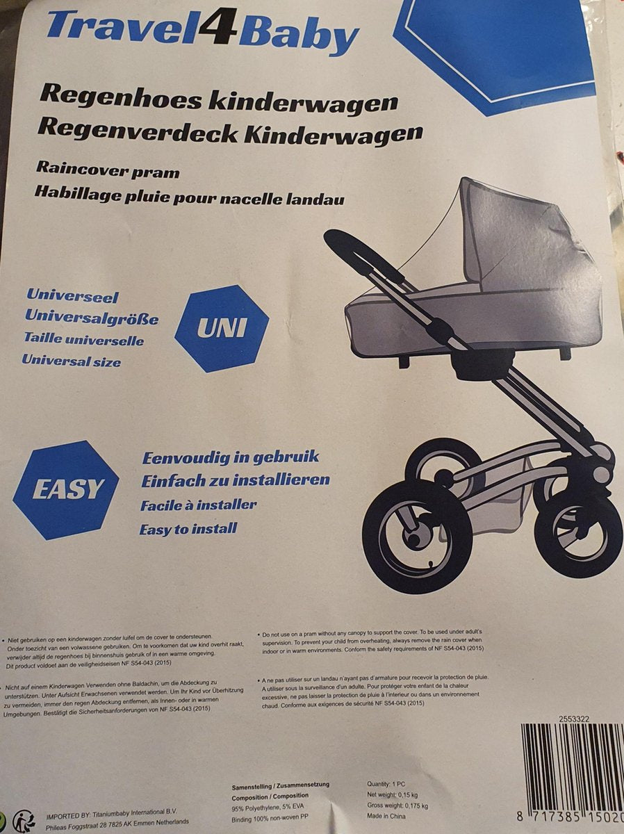 Housse de pluie Travel4baby - poussette avec auvent - taille unique - facile à utiliser