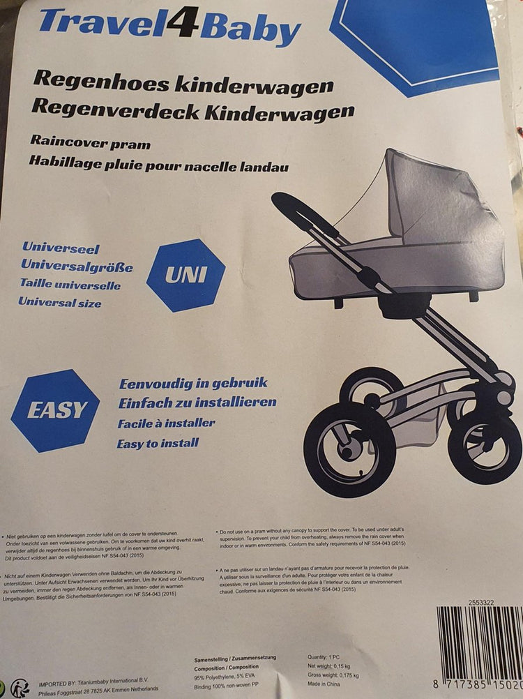 Housse de pluie Travel4baby - poussette avec auvent - taille unique - facile à utiliser