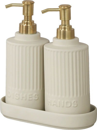 Distributeur de savon et liquide vaisselle Wenko - crème - 2x 550 ml