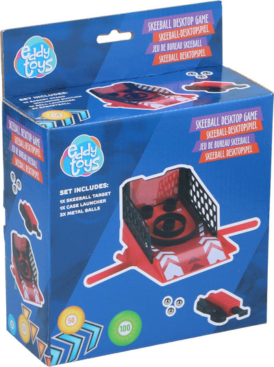 Jeu de skeeball de bureau Eddy Toys - jeu de bureau de skeeball avec lanceur - comprenant 3 boules métalliques - modèle de table avec zones de score et rails latéraux