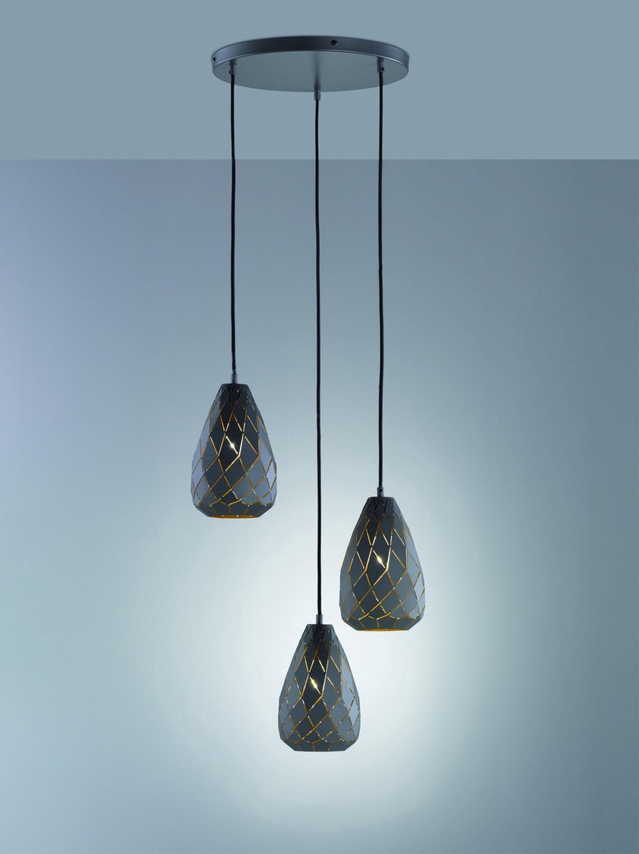 Trio onyx - lampe suspendue - anthracite - excl. 3x E27 4 W - montage au plafond - réglable en hauteur