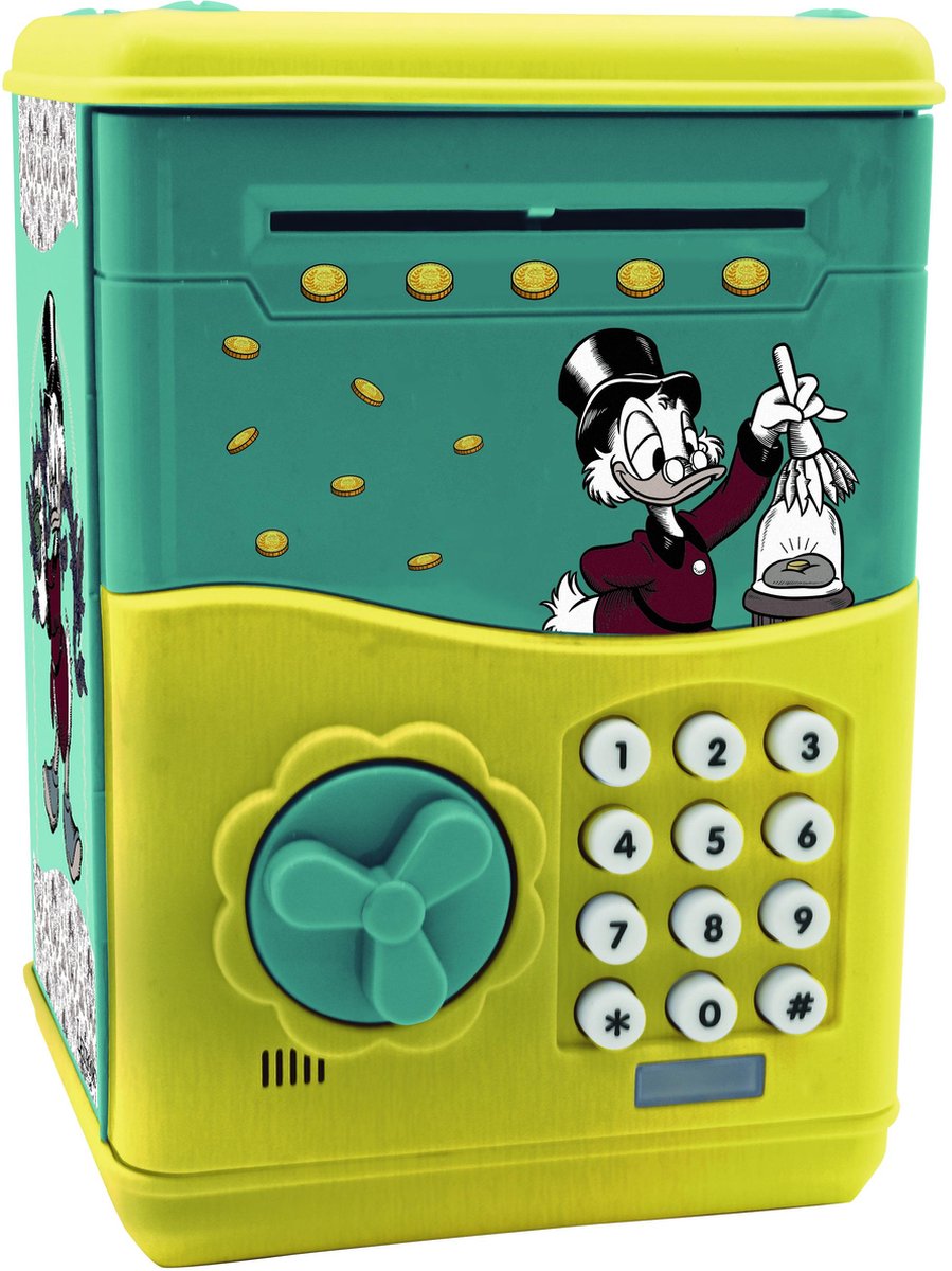 Tirelire électronique Lexibook Disney Scrooge protégée par code secret avec effets sonores et lumineux et musique.