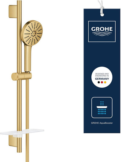 Grohe vitalio joy+ 120 set de douche avec barre de douche - avec pomme de douche, flexible de douche porte-savon - 3 types de jets - aqua booster - économie d'eau (7l min) - brossé cool lever du soleil