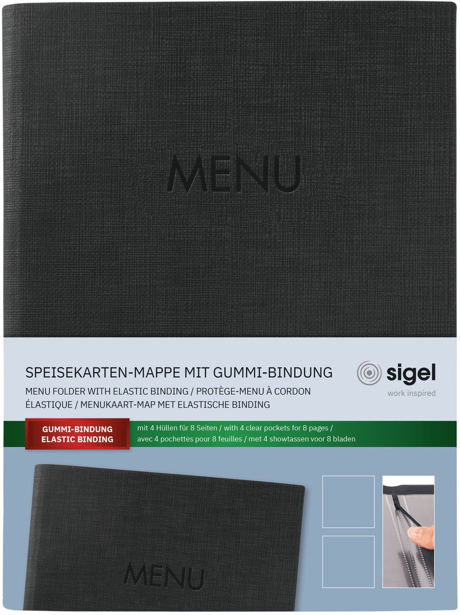 Chemise de cartes de menu Sigel - format A5 - pour 8 feuilles - noir - si-sm203