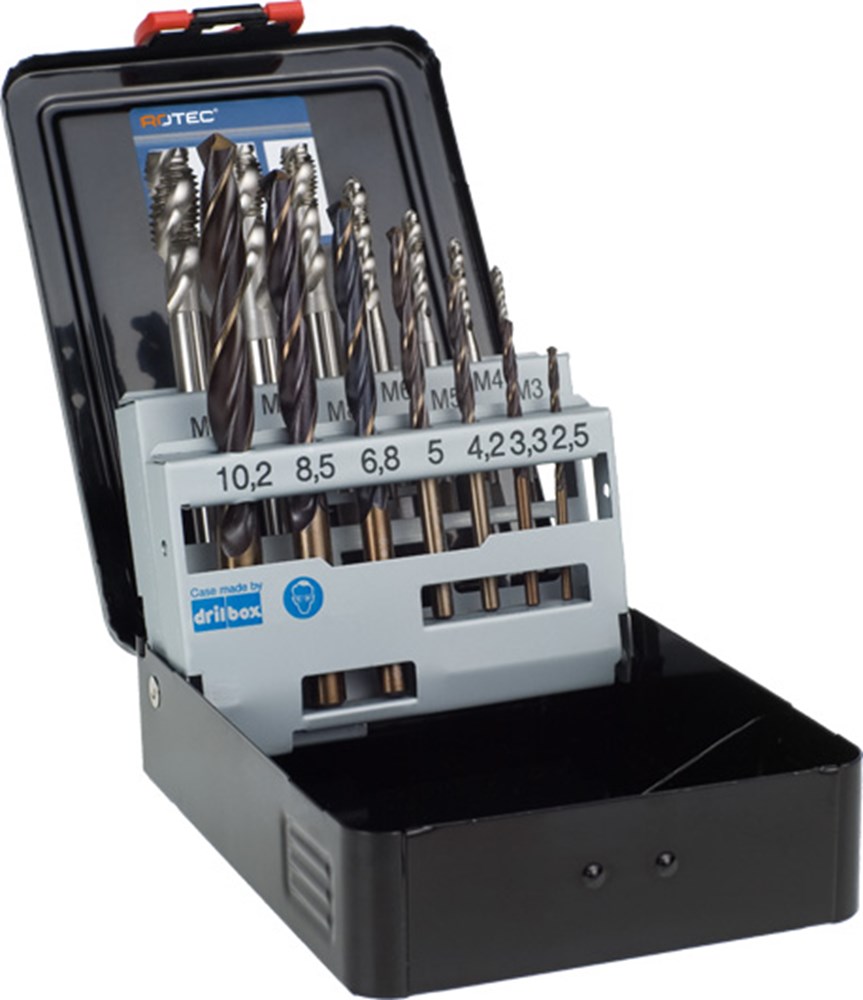 Rotec jeu de tarauds machine m3-m12 hss-e aveugle + forets