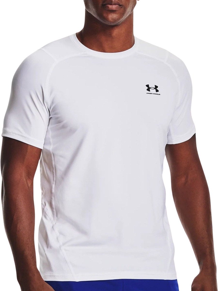 Chemise de sport Under Armour UA HG Armour Fitted SS-WHT pour hommes - Blanc - Noir