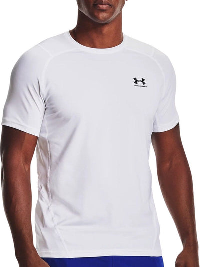 Chemise de sport Under Armour UA HG Armour Fitted SS-WHT pour hommes - Blanc - Noir
