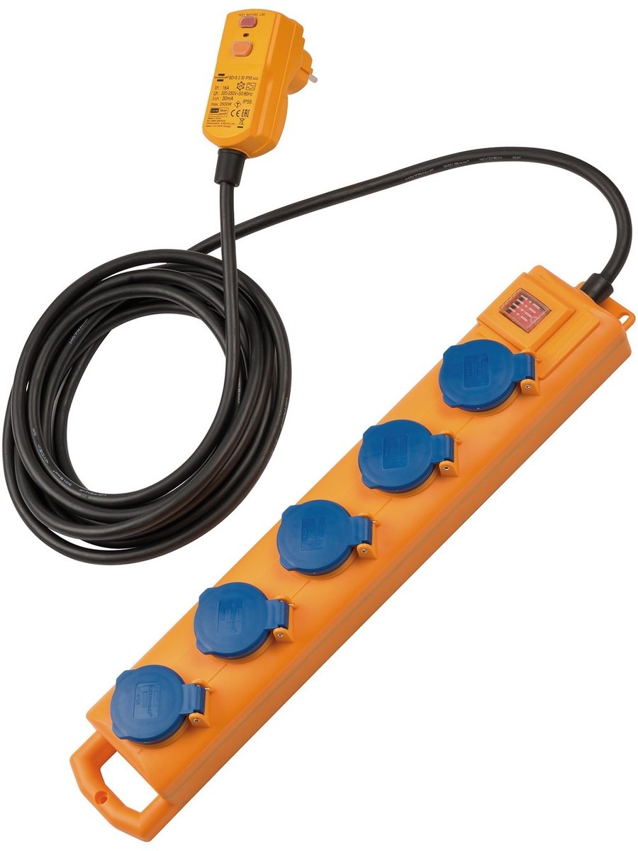 Bloc de prise de table super solide Brennerstuhl SL 554 DE FI IP54 5 voies 5m H07RN-F 3G1.5